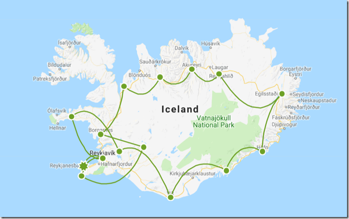 Iceland Road Trip Map for 11 day itinerary